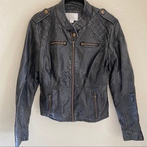 Xhiliration Sz L pleather moto jacket black/grey